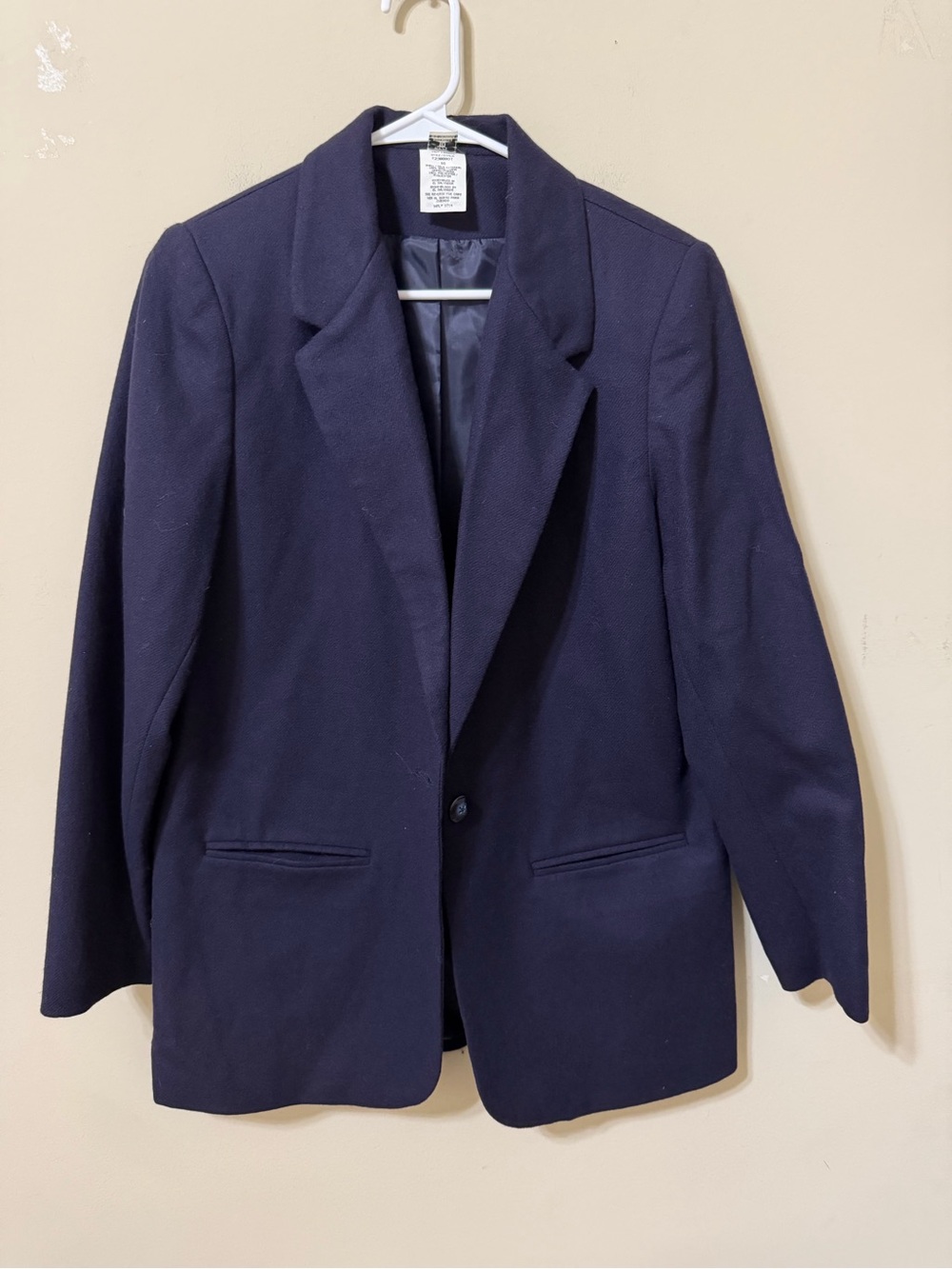 Vintage wool Classic Navy Women's Blazer Jacket Tailored Single-Button 10 euc
